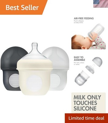 Nursh Baby Feeding Essentials: 4oz Silicone Bottles (3 Pack) - Colic Relief