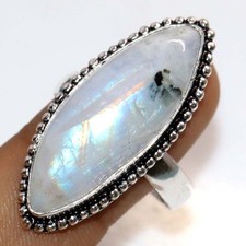 925 Silver Plated Rainbow Moonstone Ring US 10 Seasonal Jewelry Trendy GW