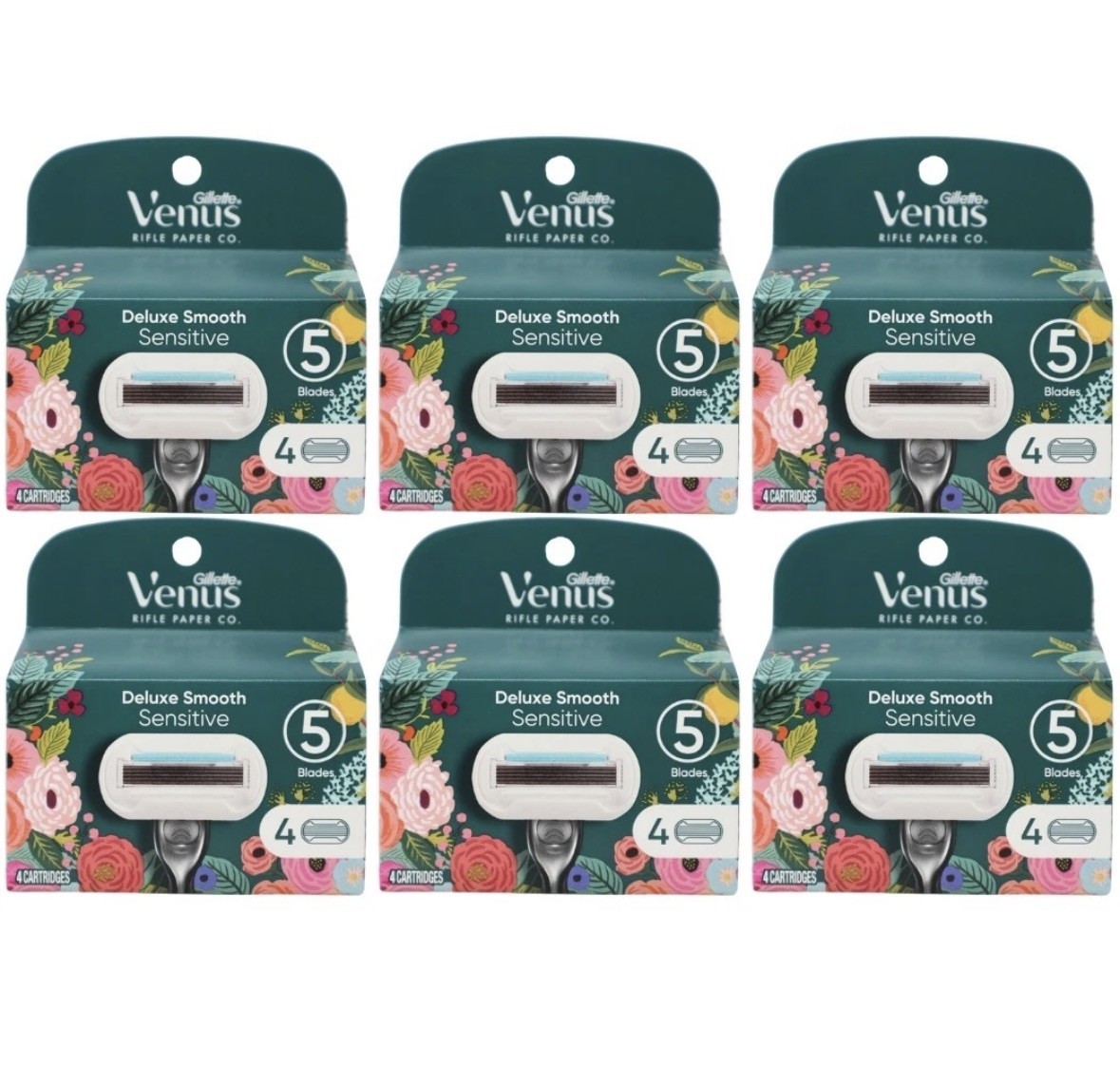 6 Pack - Gillette Venus Deluxe Smooth Sensitive Razor Blade Cartridges, 4 Count
