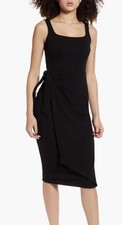All In Favor Square Neck Sleeveless Ribbed Knit Tie Wrap Waist Dress Black 2XL