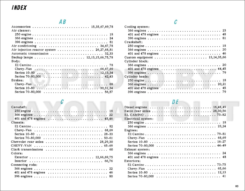 Chevrolet Truck 1966 manual de características de ingeniería original Foto 2 de 4