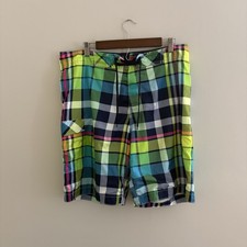 Old Navy Mens Large Swim Trunks Plaid Colorful Pink Green Beach Vacation Swim J6