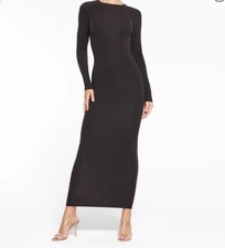 SKIMS Fits Everybody Long Sleeve Crewneck Maxi Dress NWT Black Onyx Women s S