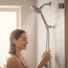 Brushed Nickel Handheld Shower Head with Flexible Metal Hose and Spray Selector