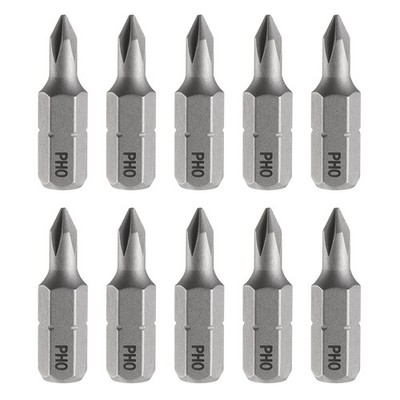 10pcs PH0 Magnetic Phillips Screwdriver Bit 1/4'' Hex Shank 25mm Length S2 Steel