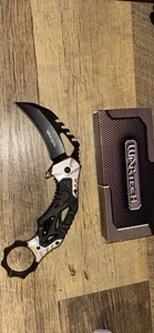 WarTech Silver/Black Aluminum Handle Karambit Combo Blade Manual Pocketknife