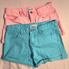 2-Old Navy Girl Sz 14 Denim Cut-Off Shorts Cotton Spandex blend Adjustable waist