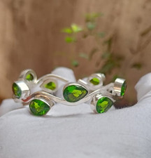 Green Peridot Sterling Silver Bangle Handmade Cuff Adjustable Bangle Jewelry