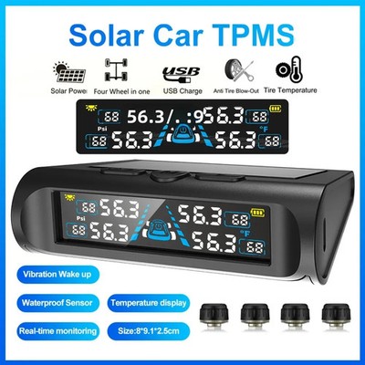 Ultimate Car Safety: USB/Solar TPMS with 4 Sensors & LCD Display