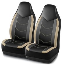 Leather Car Seat Covers, Sports Carbon Fiber  Mesh Design, Two Front Beige