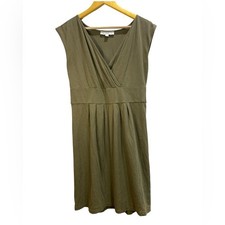LOFT Olive Green Sleeveless Midi Dress Size M Wrap Style Closet Staple Cotton