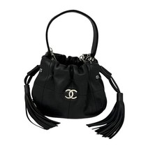 Chanel Vintage Small Lambskin Stitched Chocolate Bar Tassel Black Bag