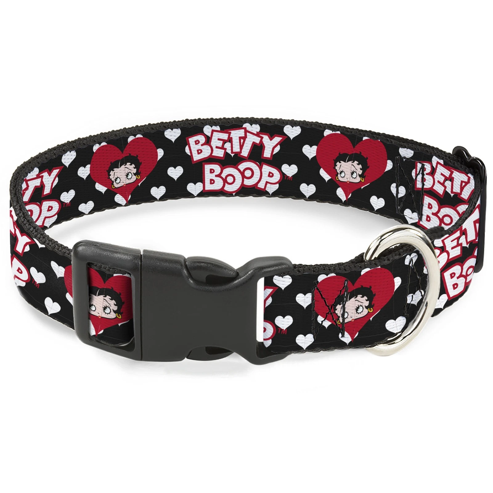 Plastic Clip Collar BETTY BOOP Face and Text Hearts Black/White/Red Medium 11-16