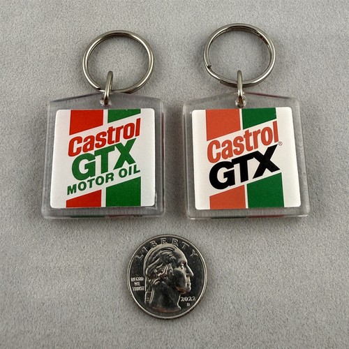 Lot of 2 Castrol GTX Motor Oil Vintage Keychains Key Rings #61883