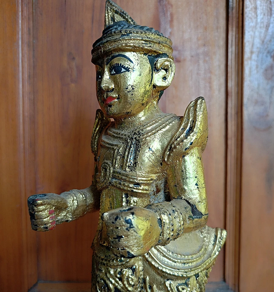 Burmese Wooden Shwe Nawrahta Nat golden statuette 20th century Myanmar - Image 3 of 4