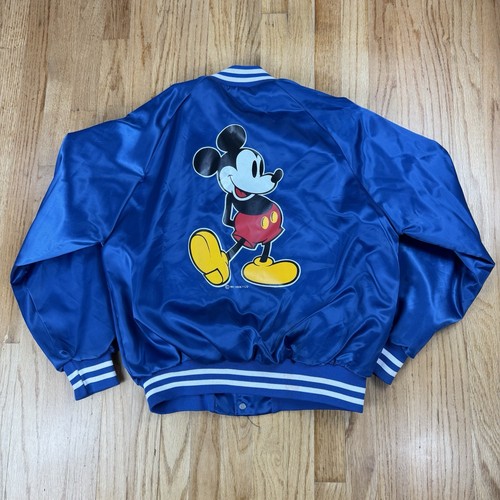 Giacca raso blu vintage linea gesso Walt Disney Topolino taglia grande bottone a pressione - Foto 1 di 12