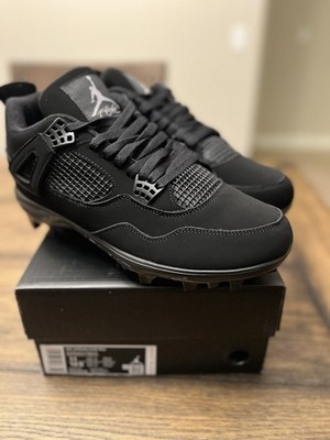 Custom Air Jordan 4 Black Cat Football Cleats  Mens Size 11  ..  Suede