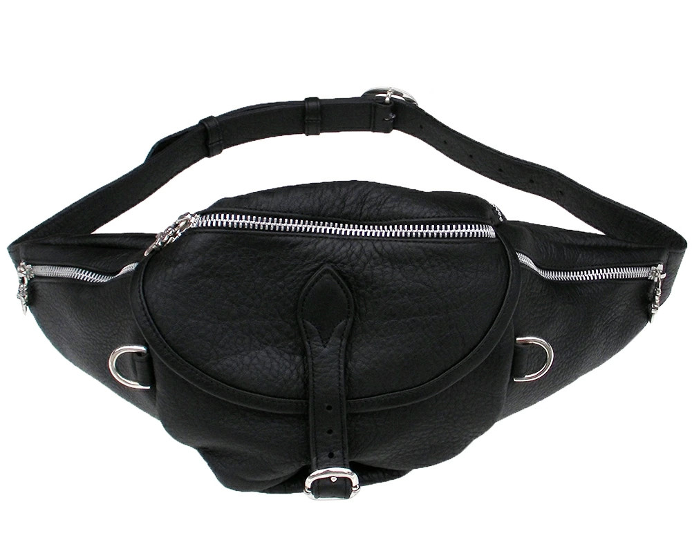 Chrome Hearts BLACK LEATHER SNAT WAIST POUCH Waist Bag #1 r51_0211