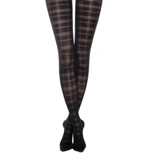 Conte Queen quality tights 50 den semi-sheer hosiery black tartan scottish check