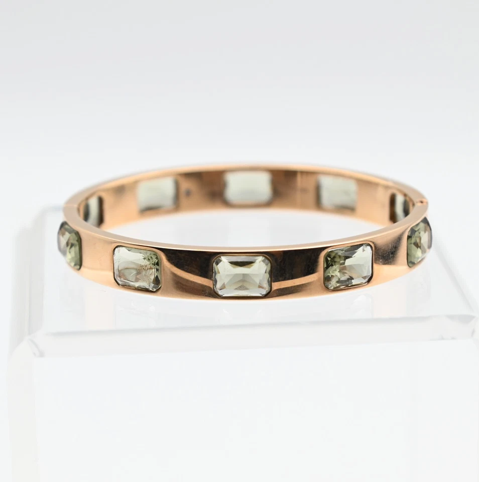 Michael Kors Open Back Gray Crystal Rose Tone Stainless Steel 6 3/4" Bangle - Image 2 of 4