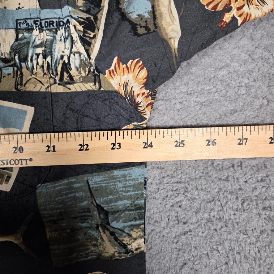 AFTCO Shirt Mens Large Miami Fish Postcards Beach Surf Casual Made in USA Logo