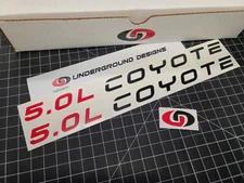 5.0L Coyote Decals (2pk) Racing Engine Hood Stickers Fits Mustang F150 Raptor V8
