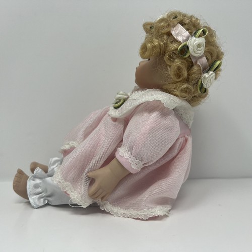 Porcelain Baby Doll Limited & Collectible Edition 8'" in Pink Dress, Blonde Hair - Picture 14 of 24