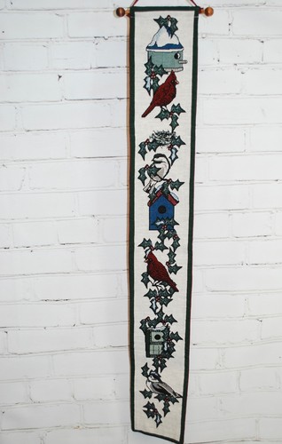 Christmas Cardinal Birds Bell Birdhouse Pull Wall Hanging Decoration Holly Berry