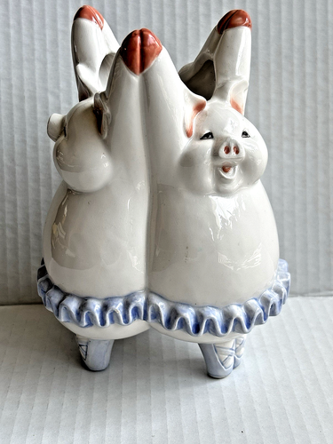 Vintage Fitz and Floyd Dancing Ballerina Pigs in Tutu Vase - Picture 2 of 12