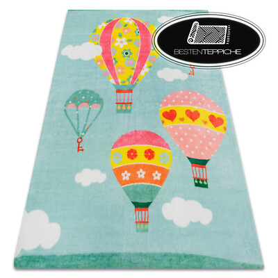 MODERN Thick Soft Green RUGS for Kids 'PLAY' Balloons Coloured Clouds 