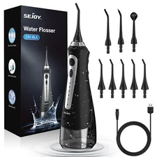SEJOY Cordless Water Flosser Dental Oral Irrigator Pick Teeth Cleaner 8 Jet Tips