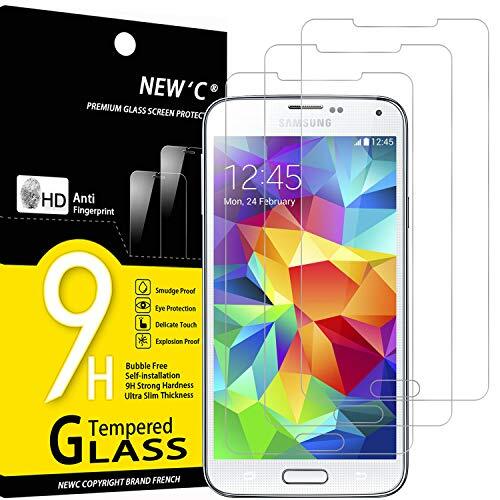 NEW'C 3 Pezzi, Vetro Temperato per Samsung Galaxy S5, Pellicola (y1N)