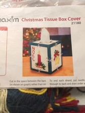 Mary Maxim Red Candles Bell Tissue Box Cover Plastic Canvas Kit READ No Canvas