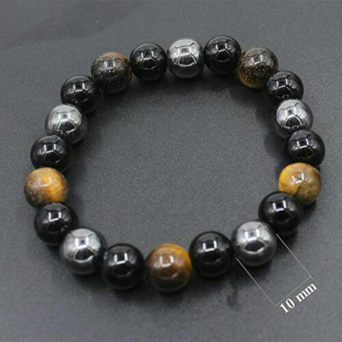 Heilungsperle dreifaches Schutzarmband von Tigern Auge Hämatit Obsidian Armband - Bild 9 von 11