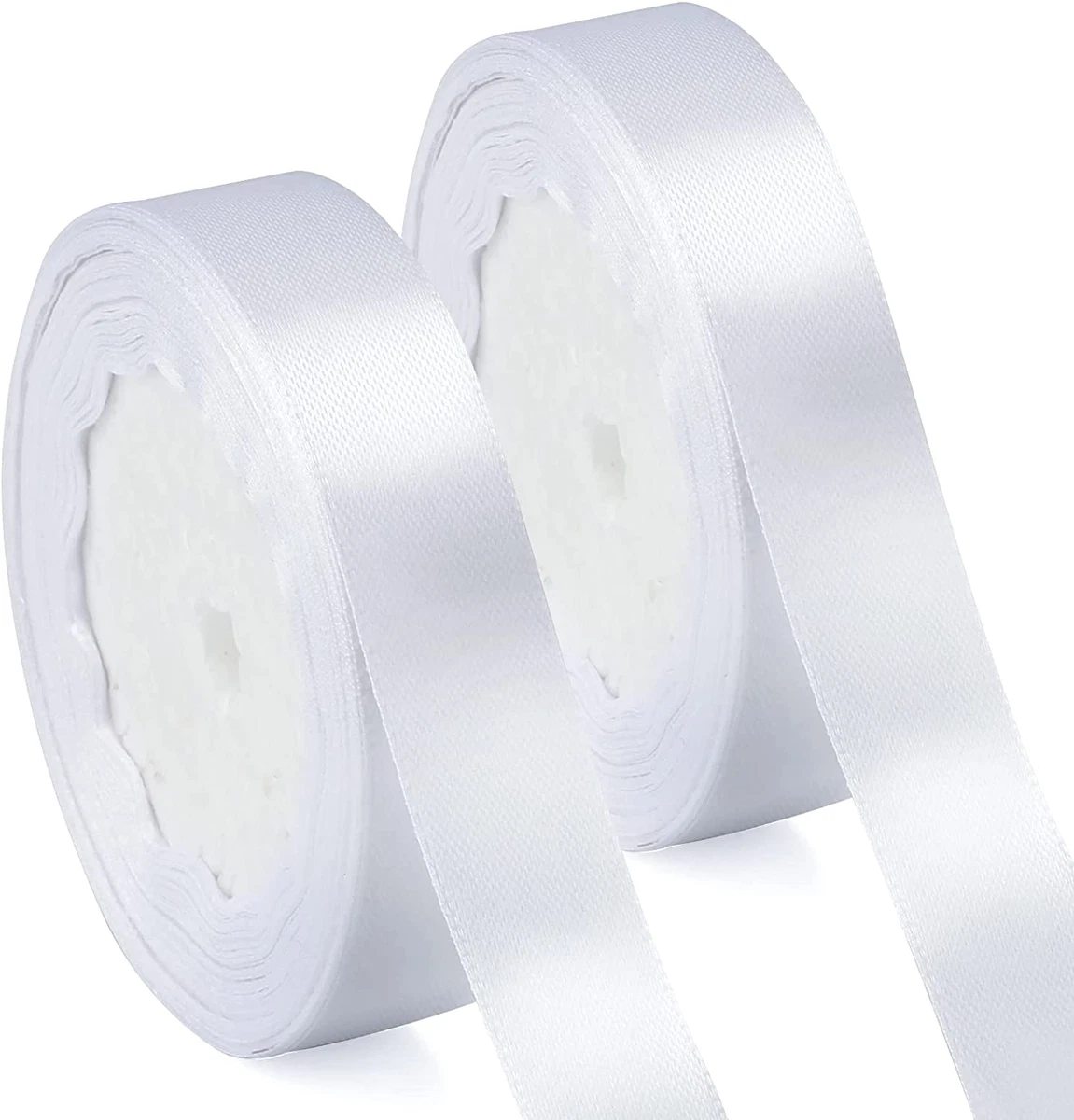 3/4 Inch X 50 Yards White Satin Ribbon, 2 Rolls Thin Solid Fabric Ribbons  Roll f