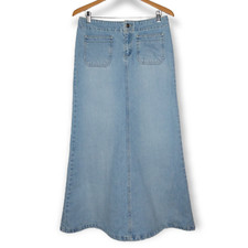 Vtg Tommy Hilfiger Jean Denim Maxi Skirt Size 6 Light Blue Mermaid Y2K Logo