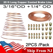  2 PCS 25FT 3/16'' OD & 1/4'' OD Brake Line Tubing Kit with Brake Line Fittings