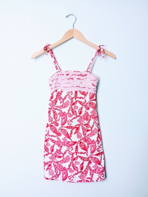 Girl's 10 Lilly Pulitzer Alexa Love Pink White Shells Smocked Ruffle  Sundress 97