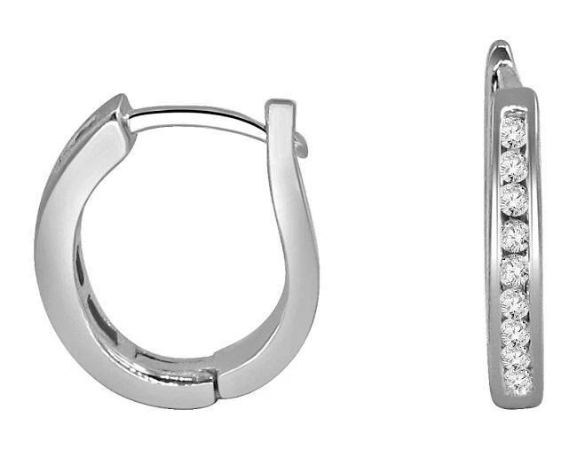 I1 G Channel Set 0.20 Ct Natural Diamond 14K White Gold Hoops Earring Appraisal - Image 2 of 4