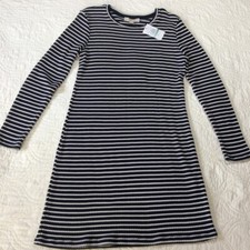 Michael Kors Womens Striped Long Sleeve Sheath Dress L True Navy & White Stretch