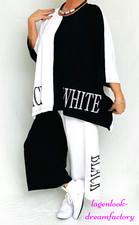 MYO-Lagenlook JERSEY-Marlenehose-Culotte 7/8 BLACK-WHITE PRINT 44 46 48 50 52 