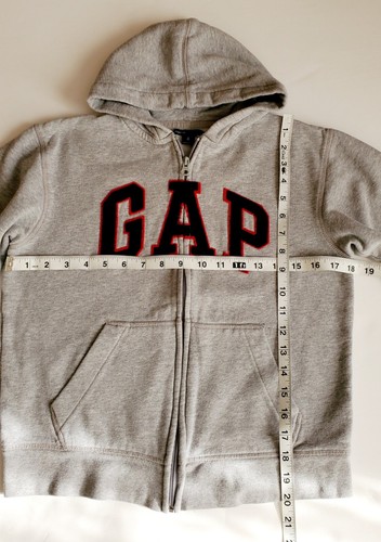 Gap Kids Grey Full Zip Up Hoodie Size M 8 Blue Logo Sweatshirt Youth Boys Medium - Picture 7 of 7