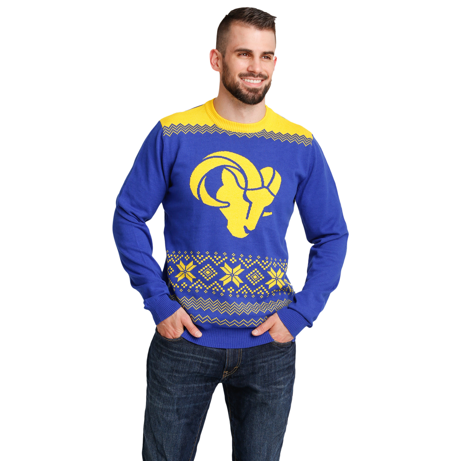 Уродливый свитер FOCO NFL Mens Los Angeles Rams 2021 Ugly