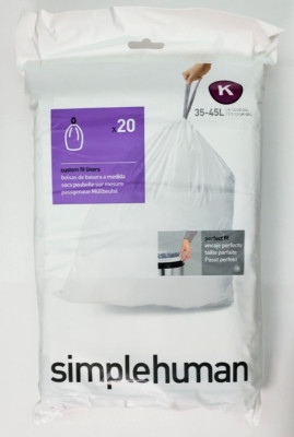 Simplehuman Code K Trash Bags 20 Count Package Custom Fit Drawstring 35-45L