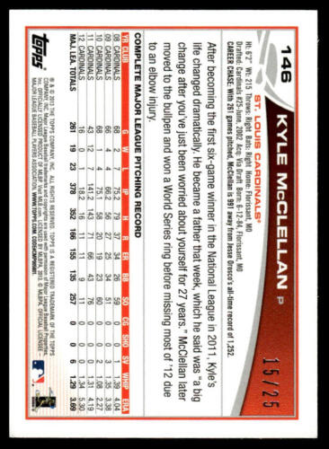 2013 Topps Mini #146 Kyle McClellan Pink #/25 - Picture 2 of 2