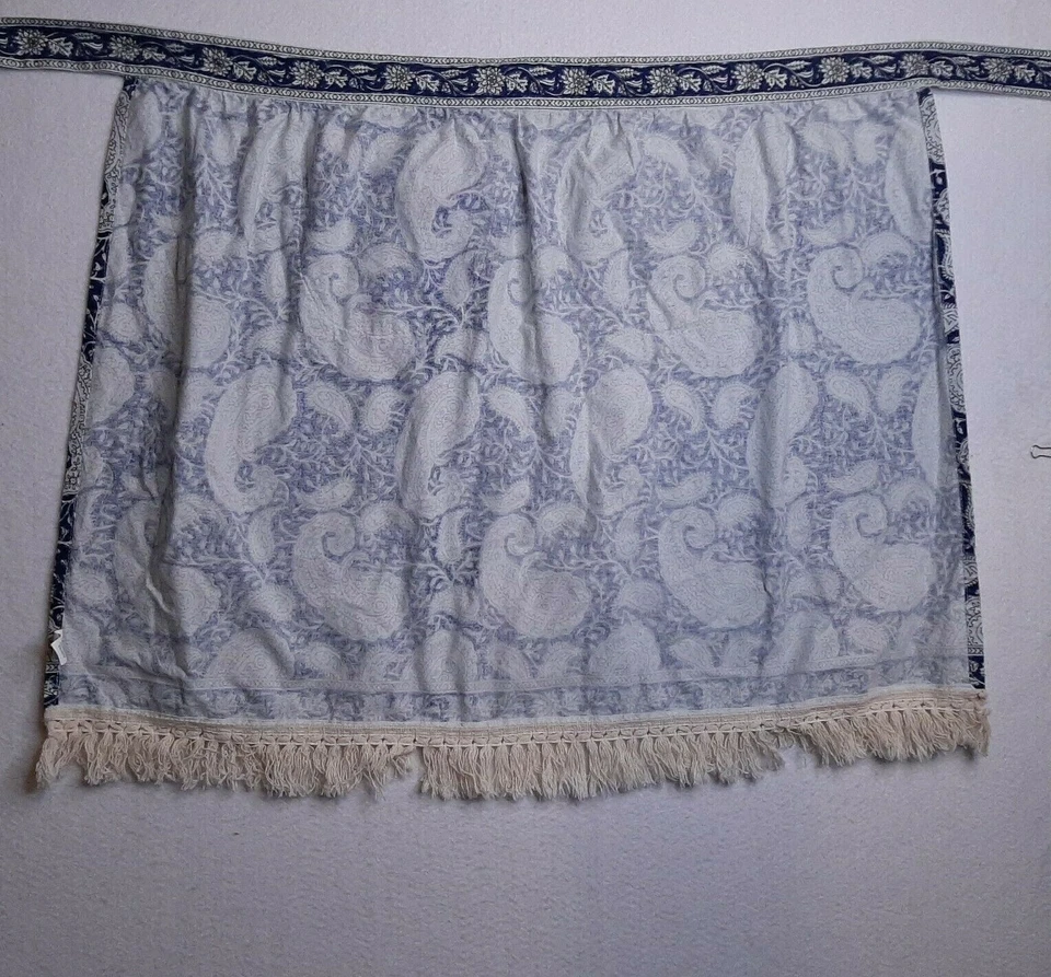 World Market 腰围围裙佩斯利图案棉质流苏条纹蓝色和象牙色 — 第 3/4 张图片