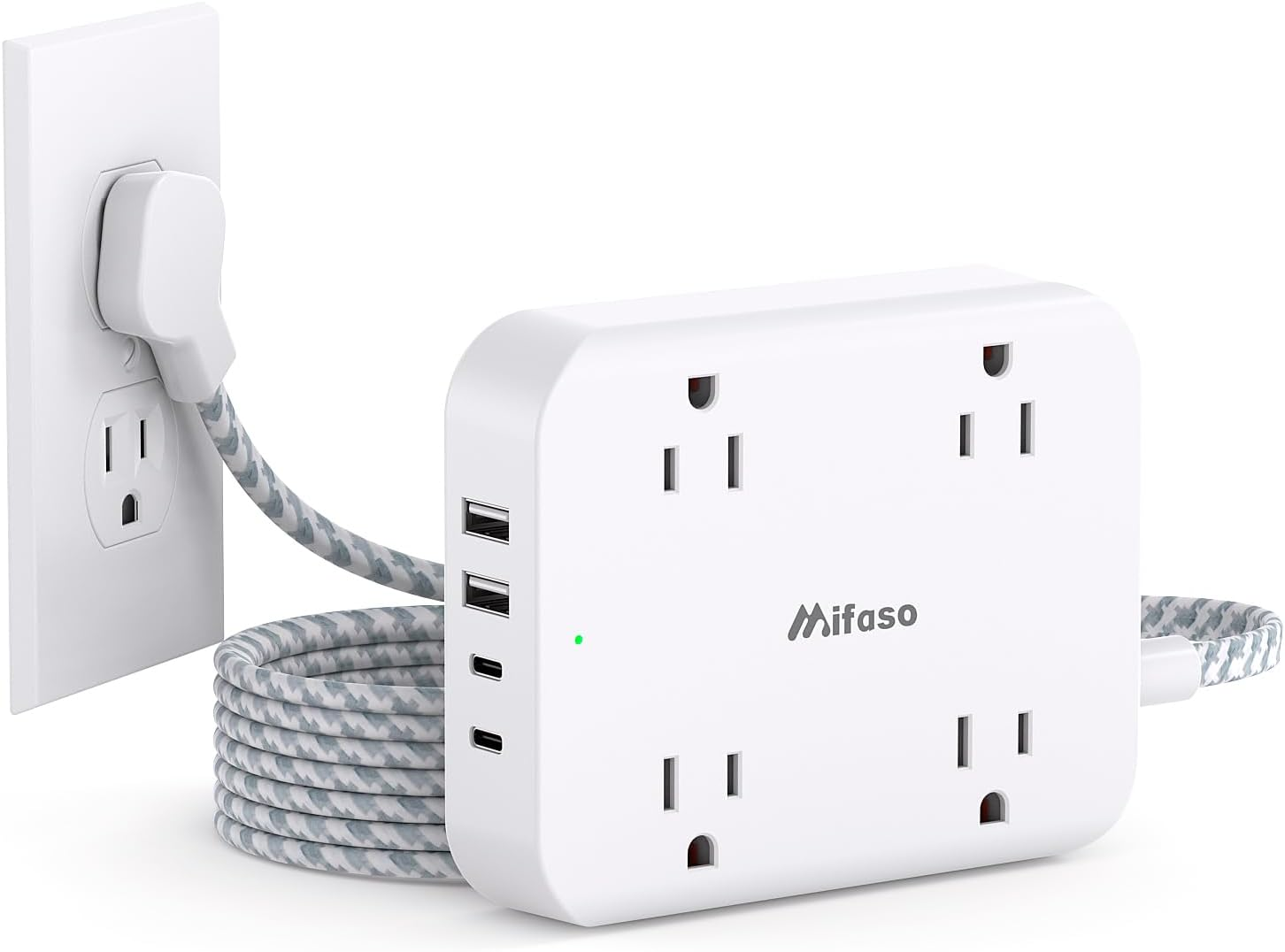 Extension Cord with Multiple Outlets Flat Plug Power Strip USB Ports 2 C 5Ft-image