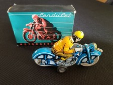 Vintage Tin Friction Toy Motorcycle with Driver Motorkerekpar Made in Hungary