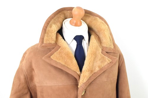 WOOLRICH Californian Lamb Suede Shearling Coat Size 42R/52R XL Vintage Camel USA - Picture 3 of 20