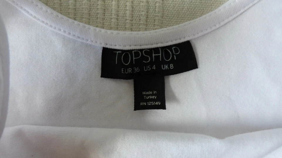 Topshop Body Top Crochet Adornado Top Camisola Cuello Redondo Blanco Talla UK 8 Foto 4 de 4